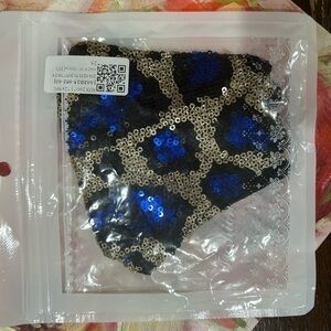 Mouth Nose Mask - Black Blue Gold Sequins